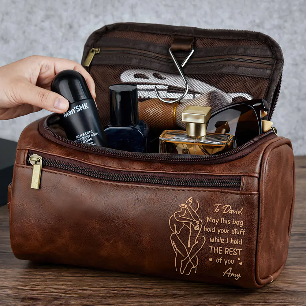 “Hold Your Essentials With Style” - Personalized Leather Toiletry Bag for Him - Custom Gift for Dads, Husbands, Friends & More Toiletry Bag PopCulturePrints