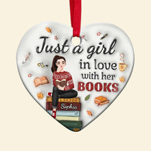 Load image into Gallery viewer, Personalized Book Lover Ceramic Heart Ornament Ornament PopCulturePrints
