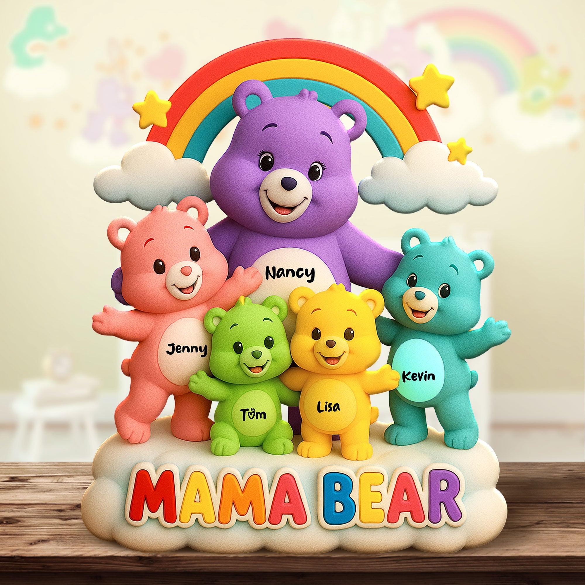 “A Mother's Love is Forever” - Personalized Bear Mom Plaque - Gift for Mom, Grandma & Loved Ones Shaped Plaques PopCulturePrints