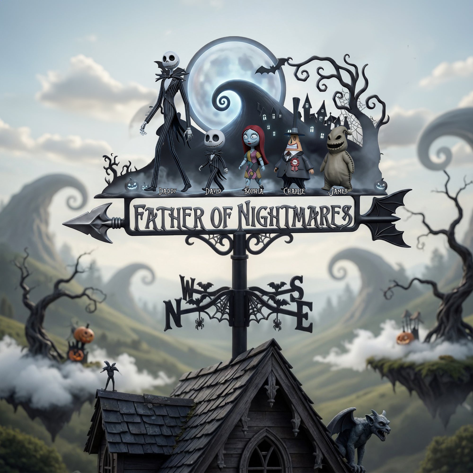 "Bring the Spooky Spirit Home!" - Personalized Spooky Father and Kids Metal Weather Vane - Unique Gift for Dad, Grandpa, and More Metal Signs PopCulturePrints