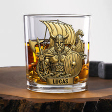 Load image into Gallery viewer, “True Warriors: Drink Like a Viking” - Personalized Whiskey Glass for Your Bold Spirits Whiskey Glass PopCulturePrints
