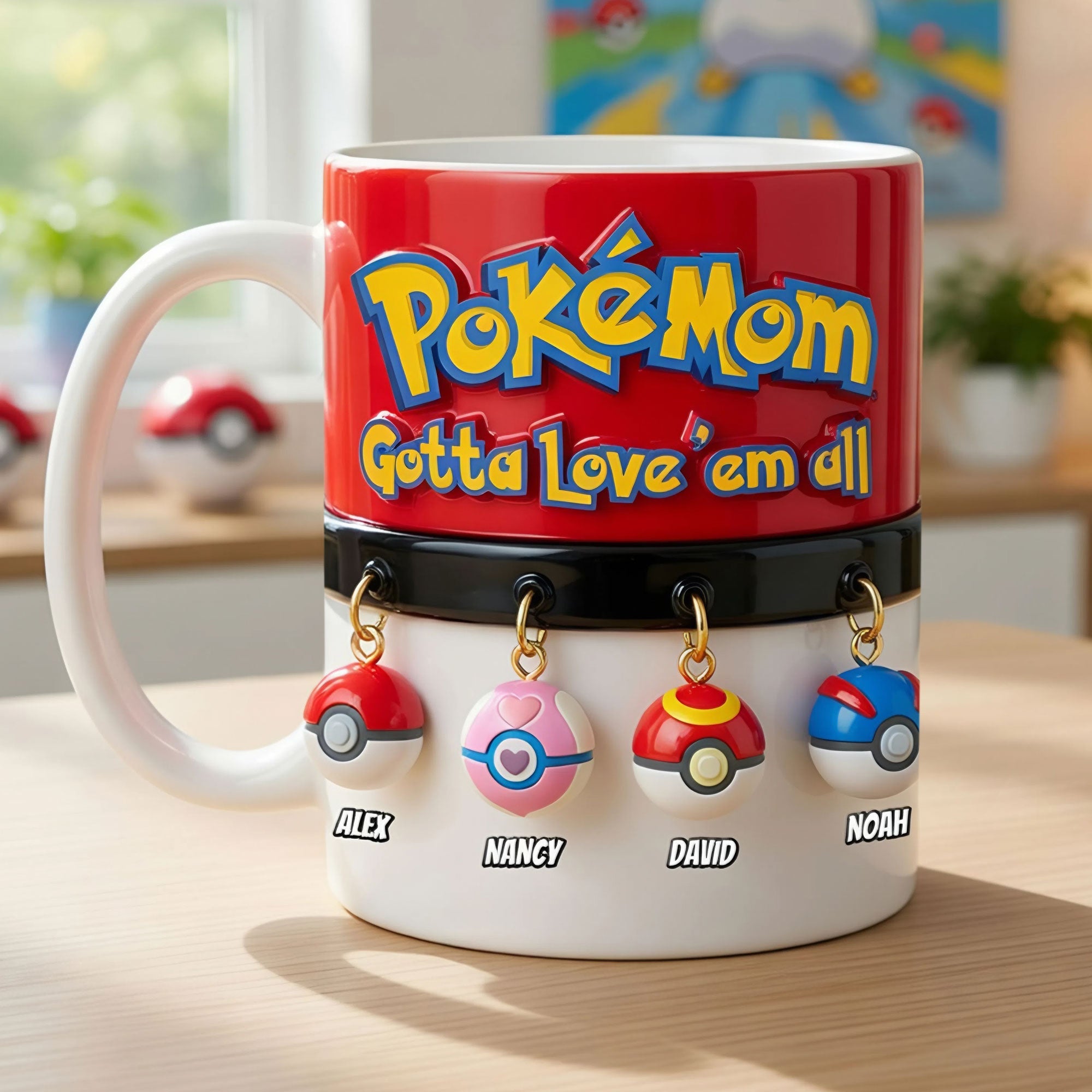 “Pokémon Mom: Gotta Love 'em All!” - Personalized Pocket Monster Coffee Mug - Perfect Gift for Mom, Grandma, and More! Coffee Mug PopCulturePrints