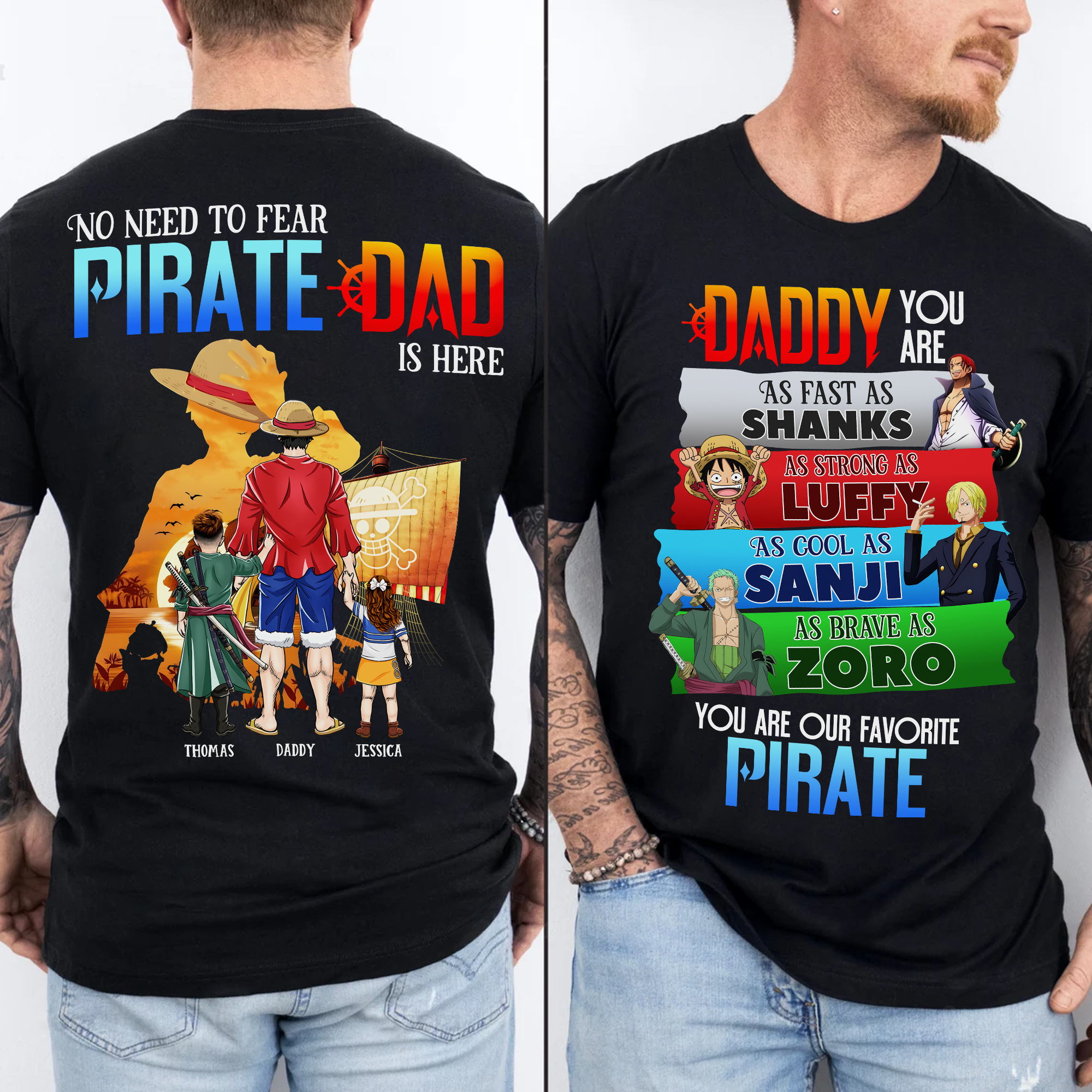 “No Need to Fear, Pirate Dad is Here” - Personalized Pirate Dad Shirt - Perfect Gift for Dads, Grandpas, and More! Shirts PopCulturePrints