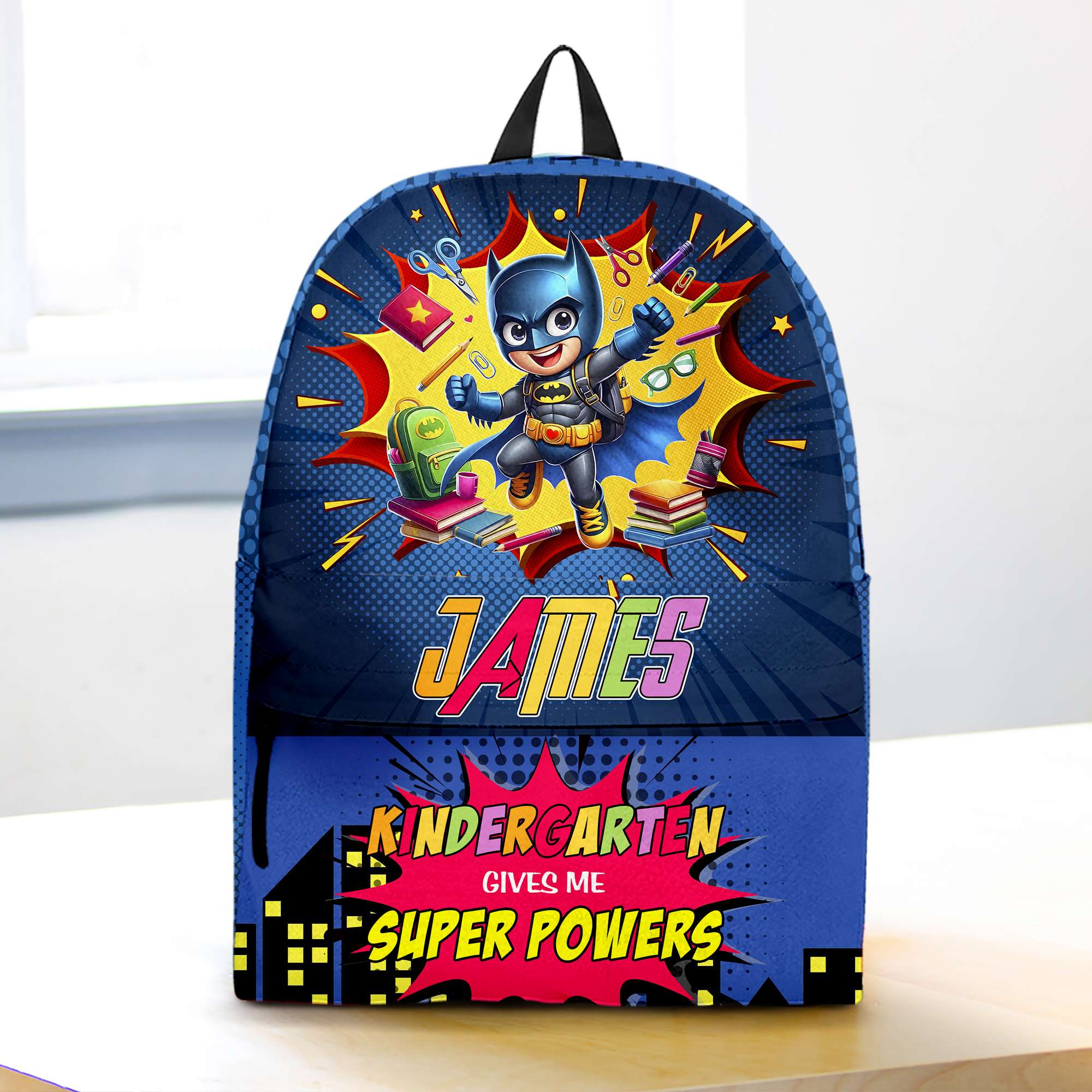 Personalized Superhero Kids Backpack - Custom Name Preschool Bag