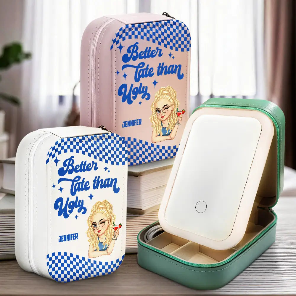 Better Late Than Ugly - Personalized Makeup Box With LED Mirror Makeup Box PopCulturePrints