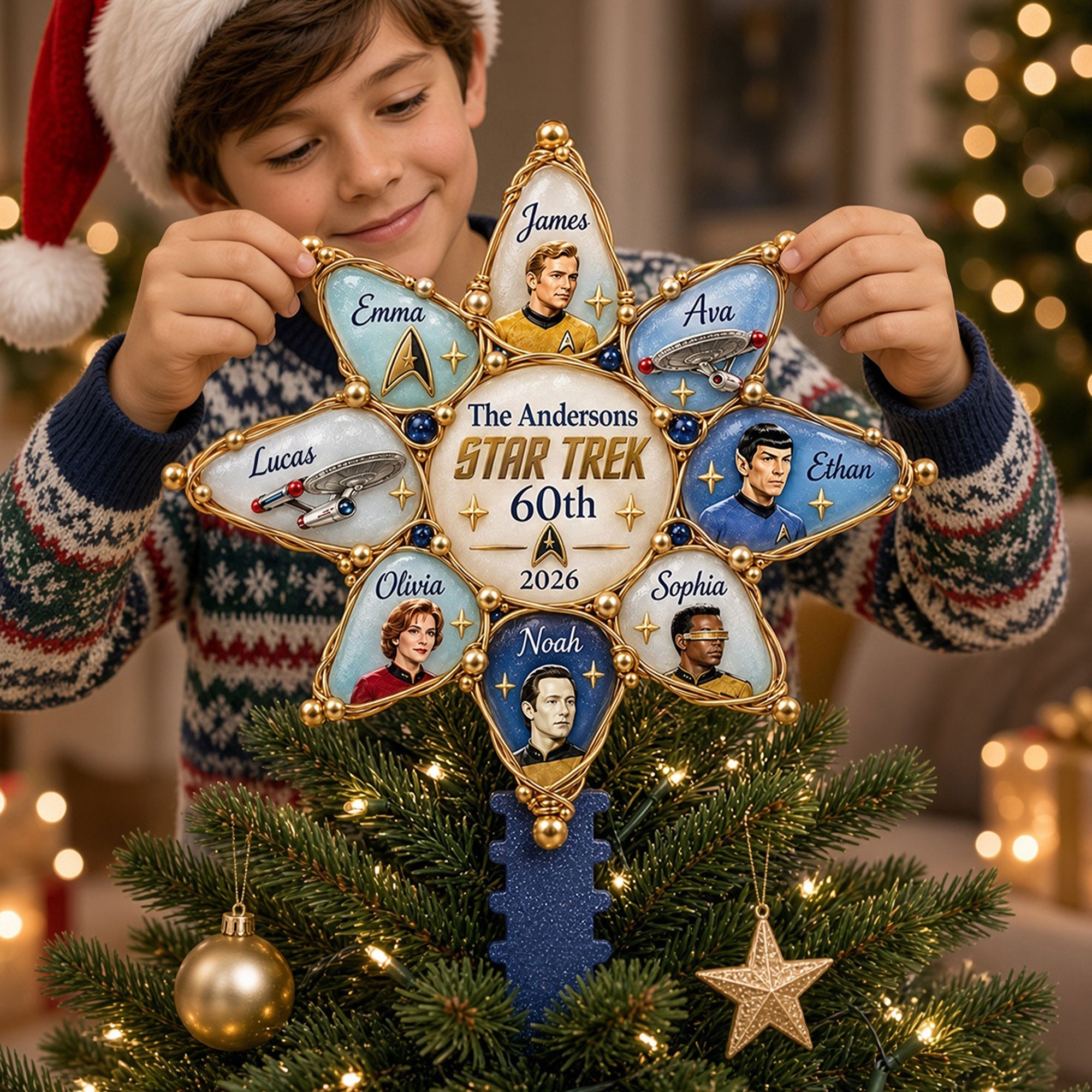 “Make Every Christmas a Stellar Experience!” - Galactic Adventure Christmas Tree Topper - Personalized Gifts for Family, Friends, and Fans Ornament PopCulturePrints