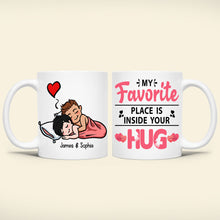 Load image into Gallery viewer, Custom Couple Coffee Mug - My Favorite Place is Inside Your Hug Coffee Mug PopCulturePrints
