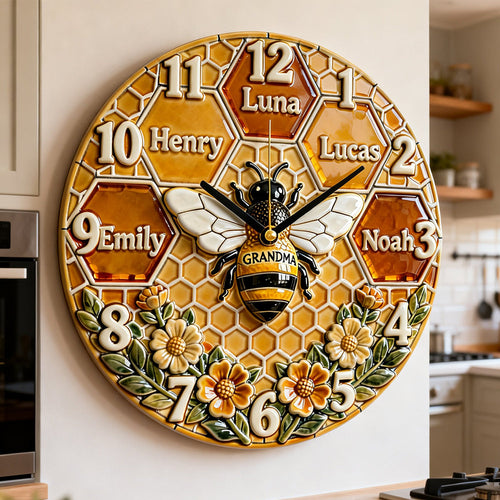 “Sweet Moments with Grandma” - Personalized Grandma Bee Acrylic Hanging Wall Clock - Custom Gift for Grandma, Mom, and Family Hanging Wall Clock PopCulturePrints