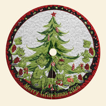 Load image into Gallery viewer, Merry Grinchmas 2025 - Personalized Funny Family Christmas Quilted Tree Skirt Tree Skirt PopCulturePrints
