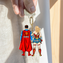 Load image into Gallery viewer, Personalized Superhero Couple Keychain Keychains PopCulturePrints
