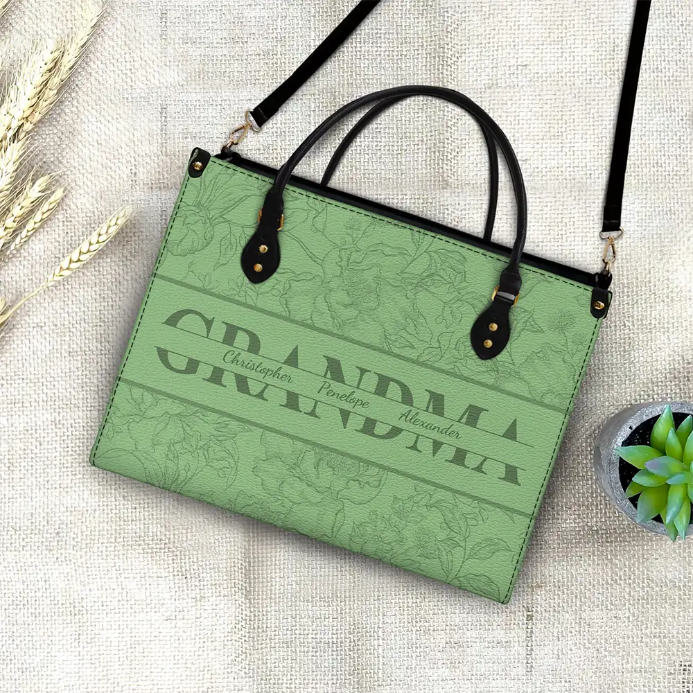 “Celebrate Her Love” - Personalized Leather Bag - Gift for Mom and Grandma Leather Bag PopCulturePrints