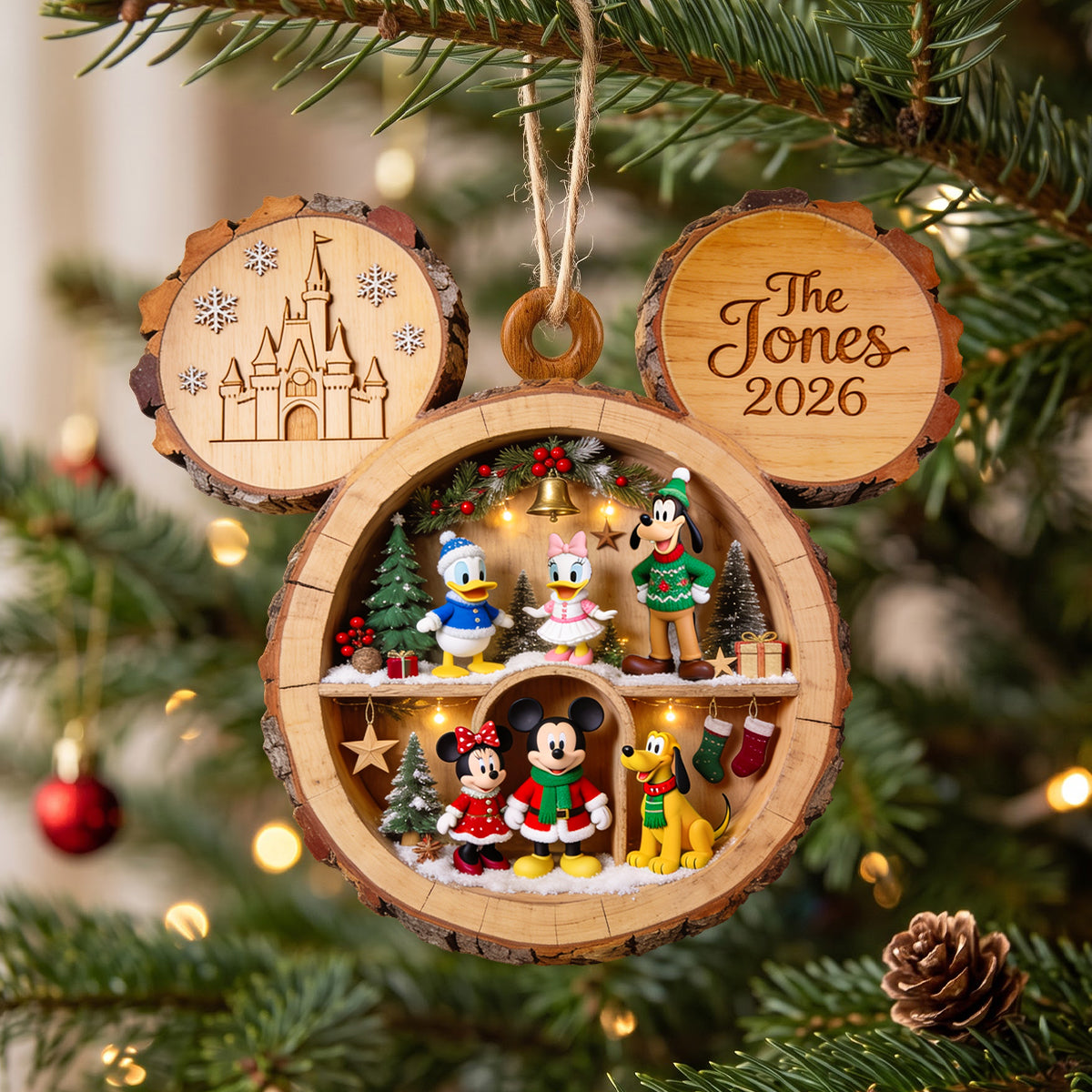 “Celebrate Christmas with Joy!” - Cozy Christmas Wooden Nook Ornament - Personalized Gifts for Family, Friends, and Loved Ones