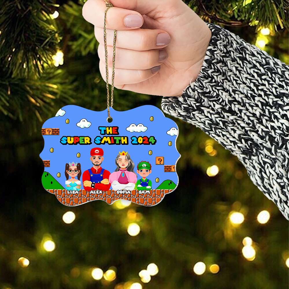 Personalized Super Family Christmas Ornament - Video Game Theme