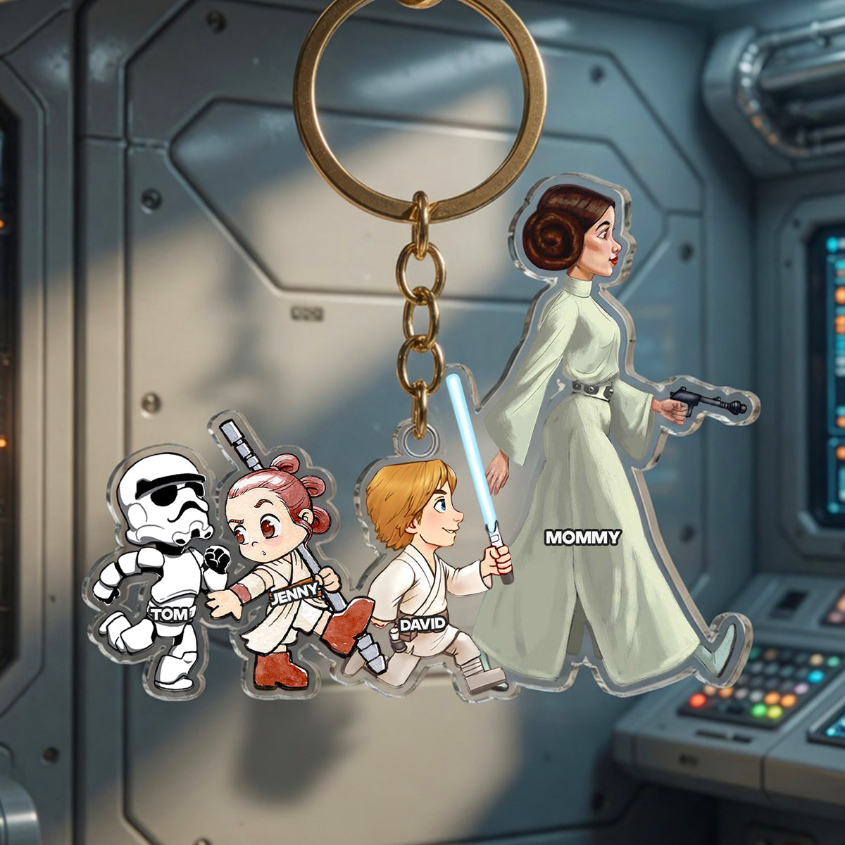 “A Strong Mom Always Leads the Way” - Personalized Strong Mom And Kids Acrylic Keychain - Gift for Mom, Grandma, and More Keychains PopCulturePrints