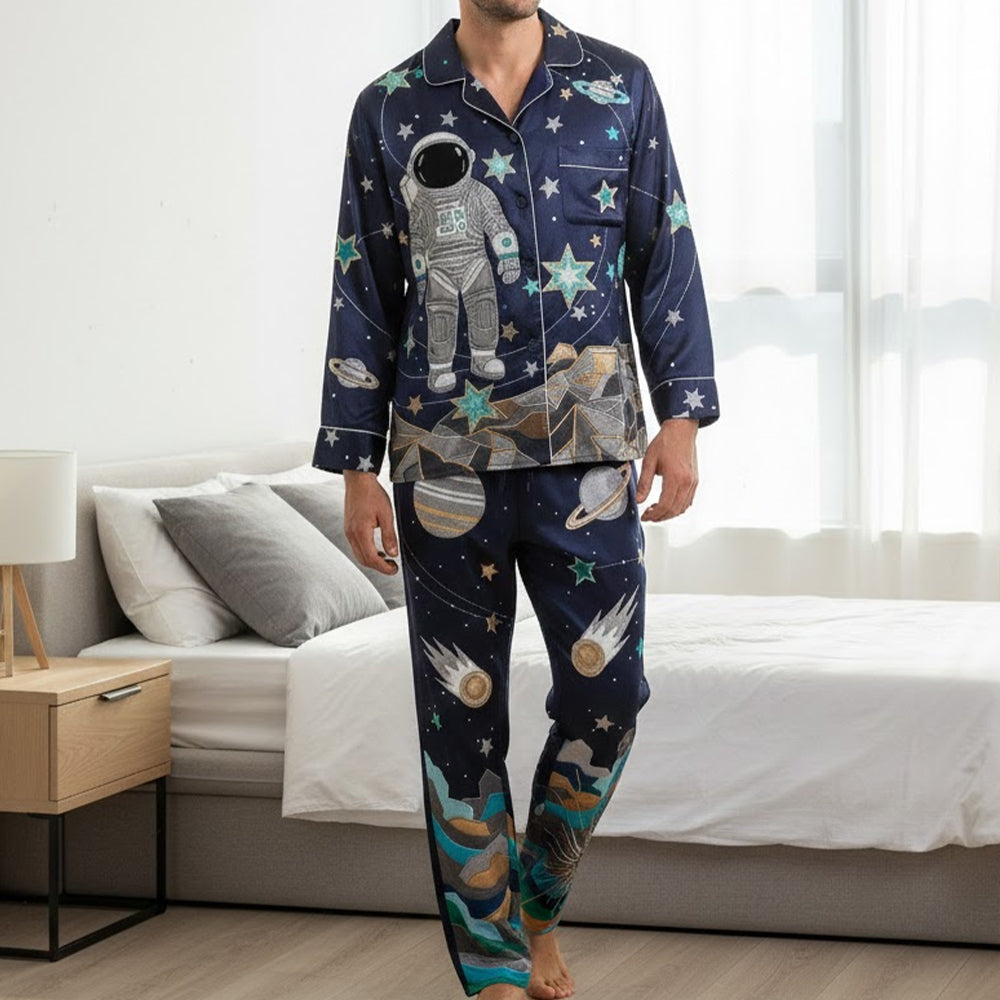 “Reach for the Stars” - Personalized Astronaut Button Up Pajama Set - Perfect Gift for Space Lovers Pajama Set PopCulturePrints