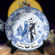 Load image into Gallery viewer, Until Death Do Us Part - Spooky Couple Ceramic Round Plate - Personalized Gift for Couples Ceramic Round Plate PopCulturePrints
