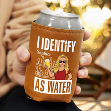 Load image into Gallery viewer, I Identify As Water - Personalized Leather Can Cooler Leather Can Cooler PopCulturePrints
