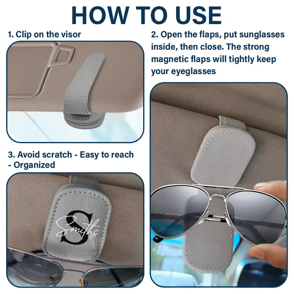 Personalized Monogram Name Letter - Stylish Sunglasses Holder for Car Visor Sunglasses Holder For Car Visor PopCulturePrints