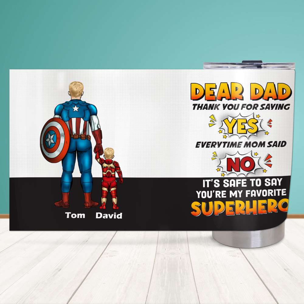 Personalized Superhero Dad Tumbler - Thank You For Saying Yes