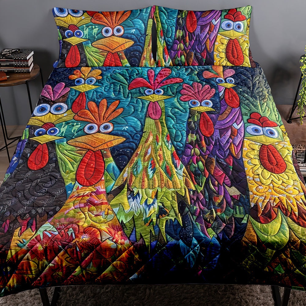 Colorful Chicken Lovers Quilt Bed Set