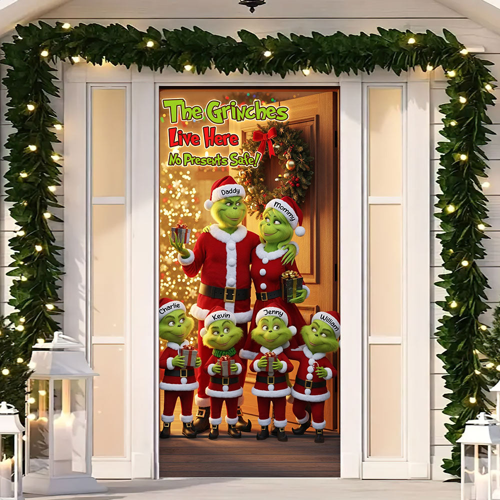 “No Presents Safe!” - Green Monster Family Door Cover - Personalized Christmas Gift for Families Door Covers PopCulturePrints