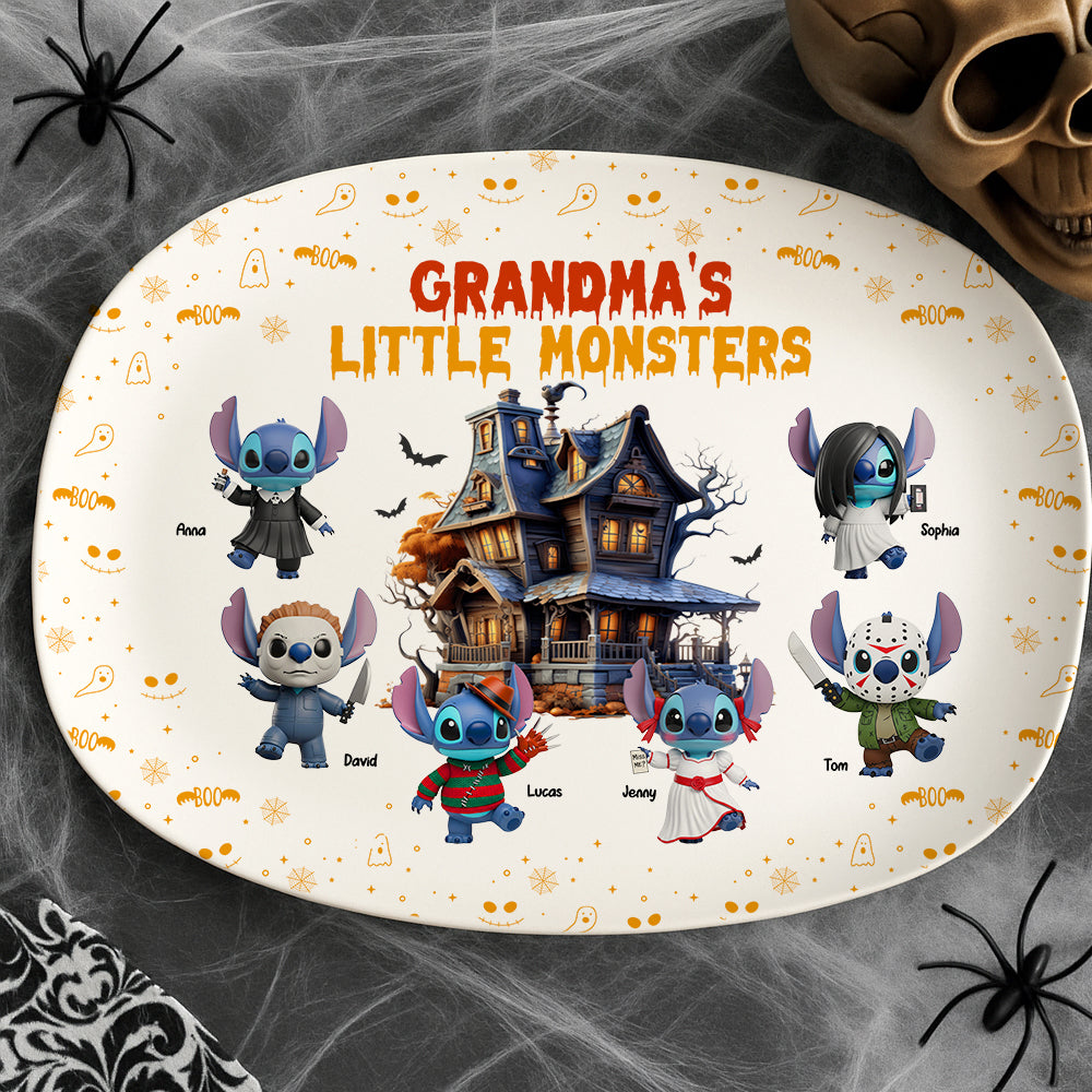 "Embrace the Spook!" Personalized Grandma's Little Monsters Halloween Plate - Unique Gift for Mom and Grandma Plates PopCulturePrints