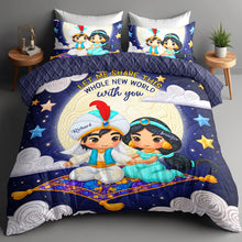 Load image into Gallery viewer, &quot;Let Me Share This Whole New World With You&quot; - Personalized Couple Quilt Bed Set - Unique Gift for Couples, Anniversaries, Weddings, and Engagements Blanket PopCulturePrints

