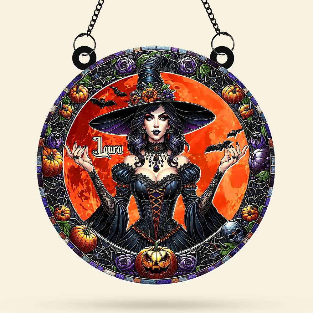 Personalized 3D Halloween Witch Sun Catcher - Round Shaped Home Decor