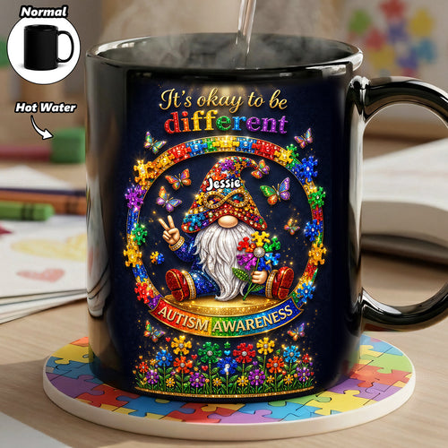 “It's okay to be different” - Gnome Puzzle Magic Coffee Mug - Personalized Gift for Autistic Individuals Coffee Mug PopCulturePrints