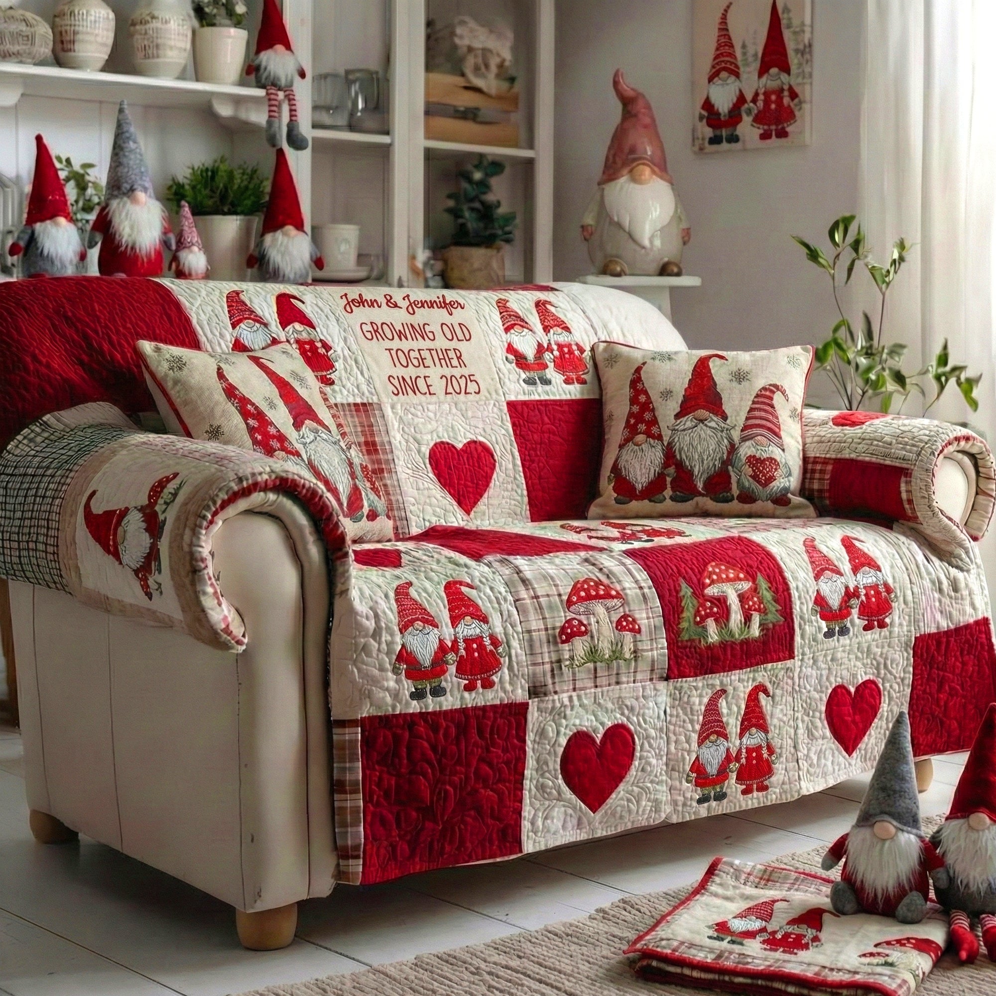 Growing Old Together - Personalized Quilted Sofa Cover for Couples Sofa Cover PopCulturePrints