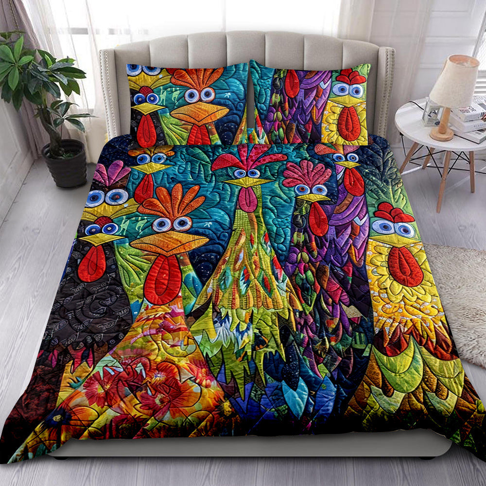 Colorful Chicken Lovers Quilt Bed Set