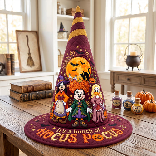 “It’s a magical Halloween!” - Personalized Mystical Quilted Witch Hat - Custom Gift for Witch Lovers & Halloween Fans Quilted Witch Hat PopCulturePrints