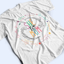 Load image into Gallery viewer, She Is Mom Strong, Chosen, Beautiful, Capable, Victorious - Personalized T-Shirt for Mom, Grandma, and Special Women T-shirt PopCulturePrints
