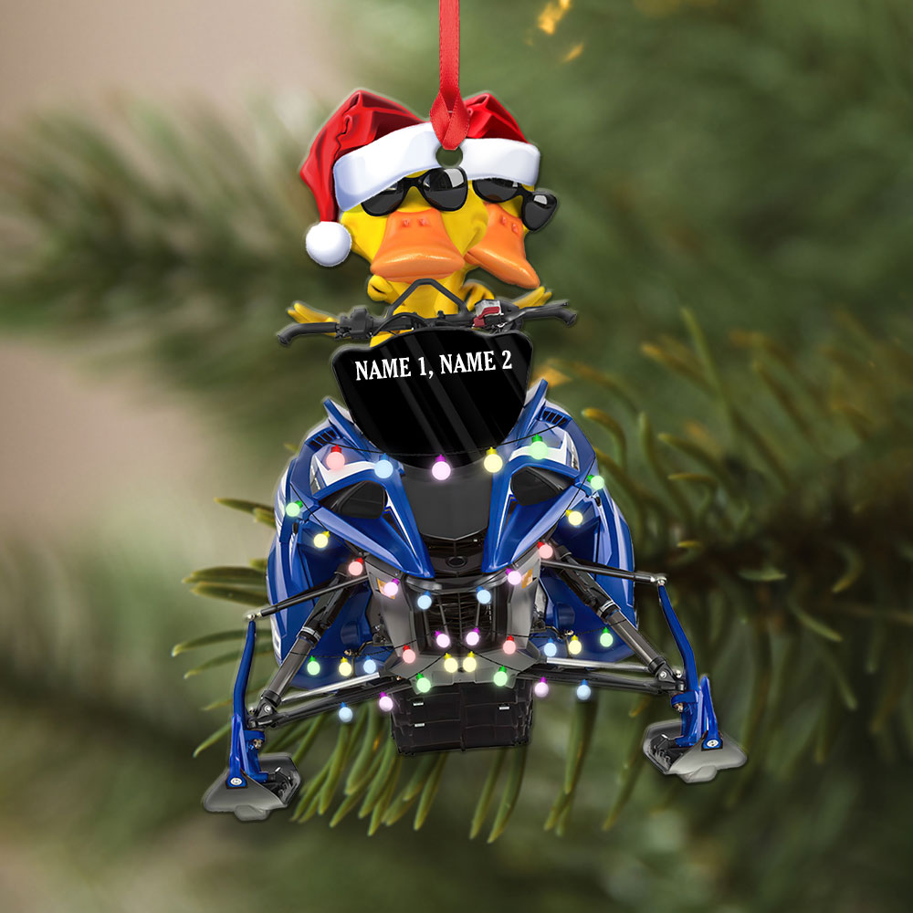 Personalized Christmas Ornament - Ducks on Snowmobile with Lights