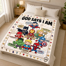 Load image into Gallery viewer, God Says I Am - Faith Inspired Kids Blanket | Personalized Gifts for Christian Kids Blanket PopCulturePrints
