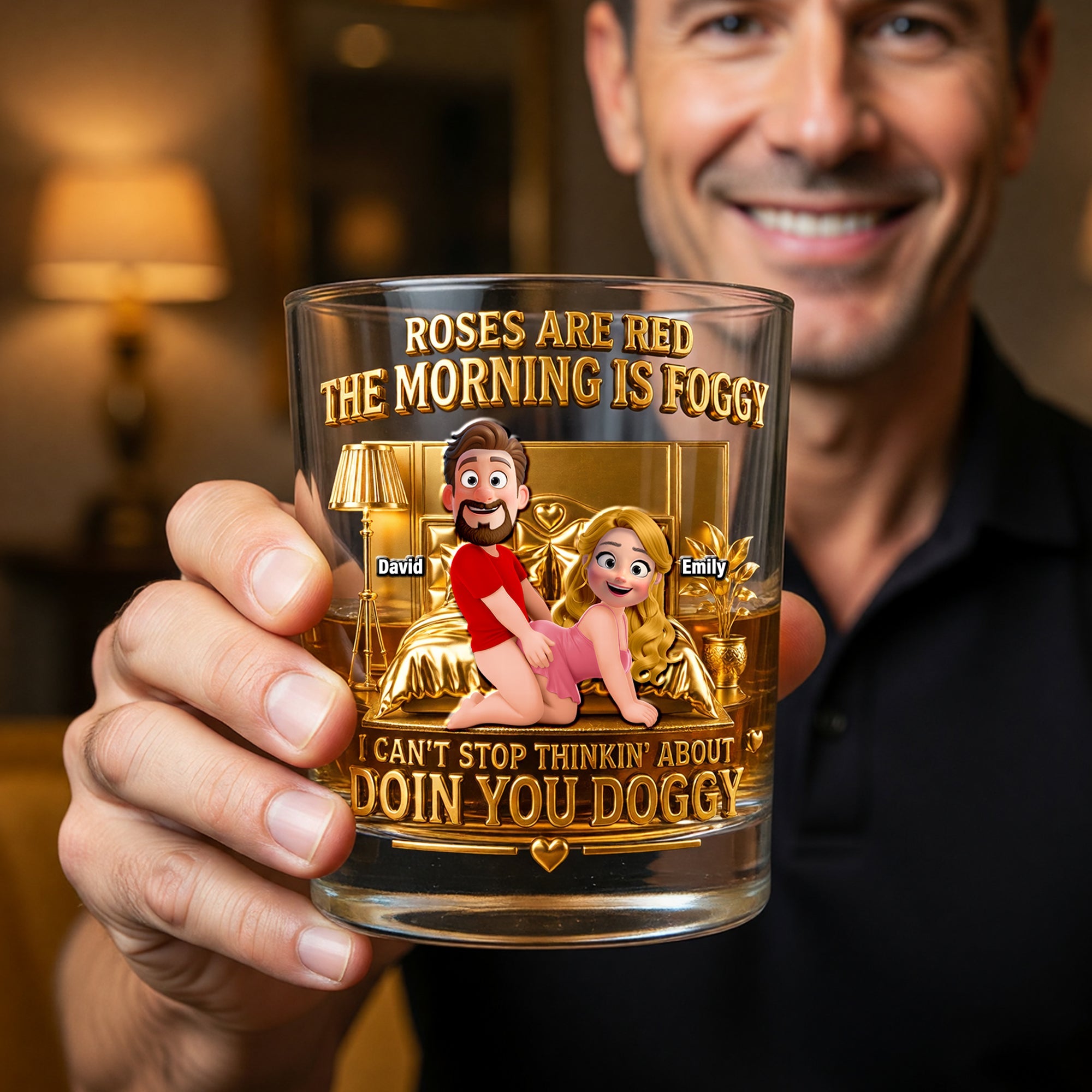 Roses Are Red, The Morning Is Foggy - Personalized Cheeky Couple Round Glass | Unique Gift for Couples Glass PopCulturePrints