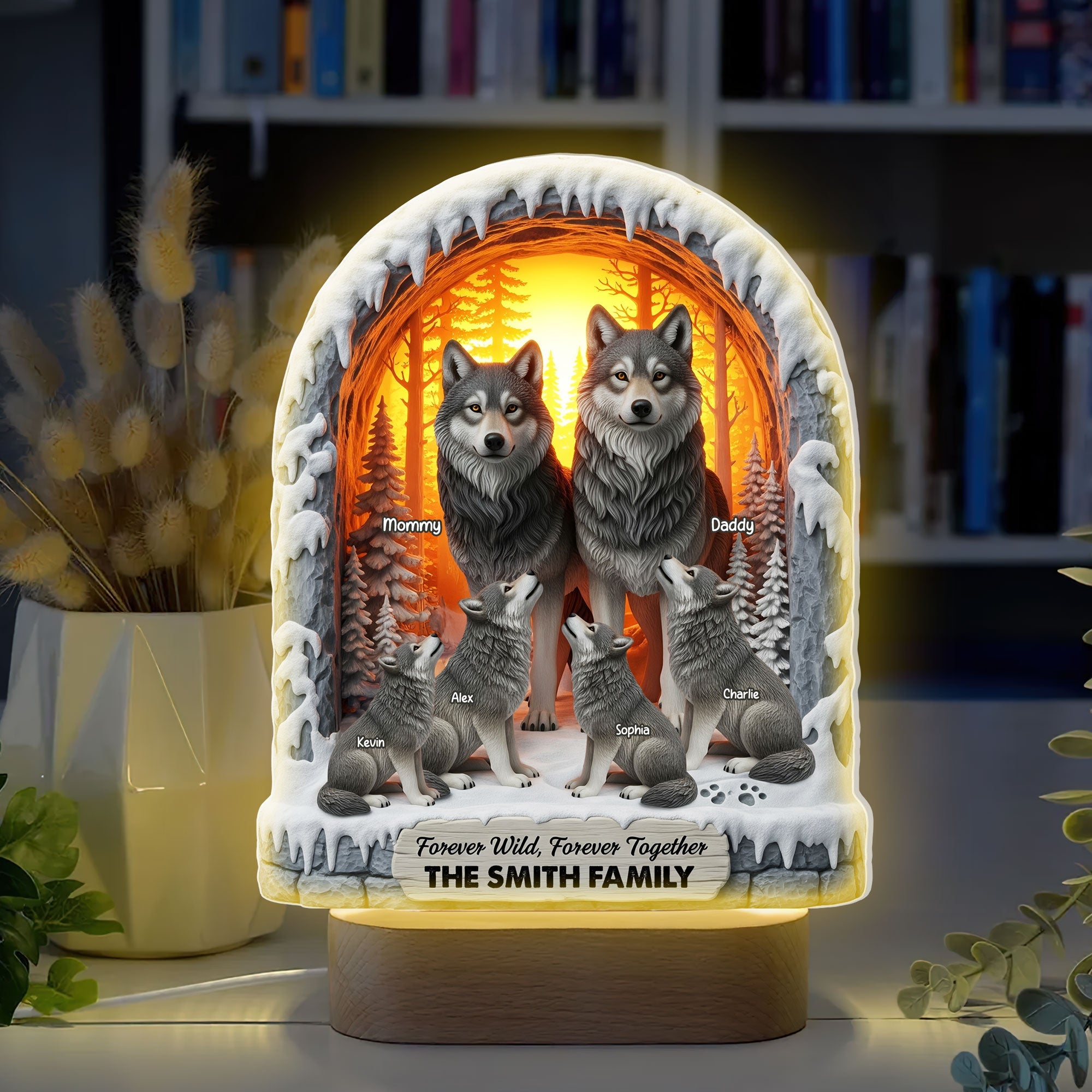 Forever Wild, Forever Together - Personalized Wolf Family LED Light Led Night Light PopCulturePrints