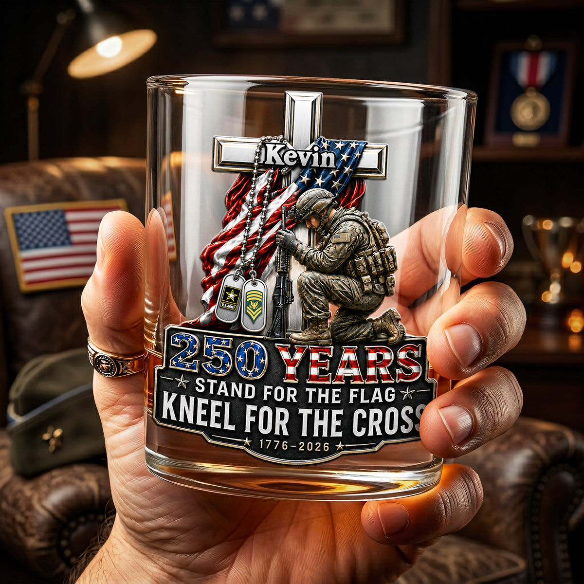 Celebrate America: 250th Anniversary Drinking Glass - A Personalized Tribute for Veterans Glass PopCulturePrints