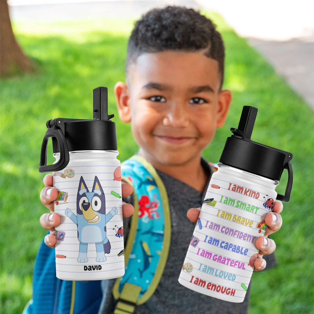 Personalized Kids Hydration Bottle with Inspirational Quotes & Cute Cartoon Design