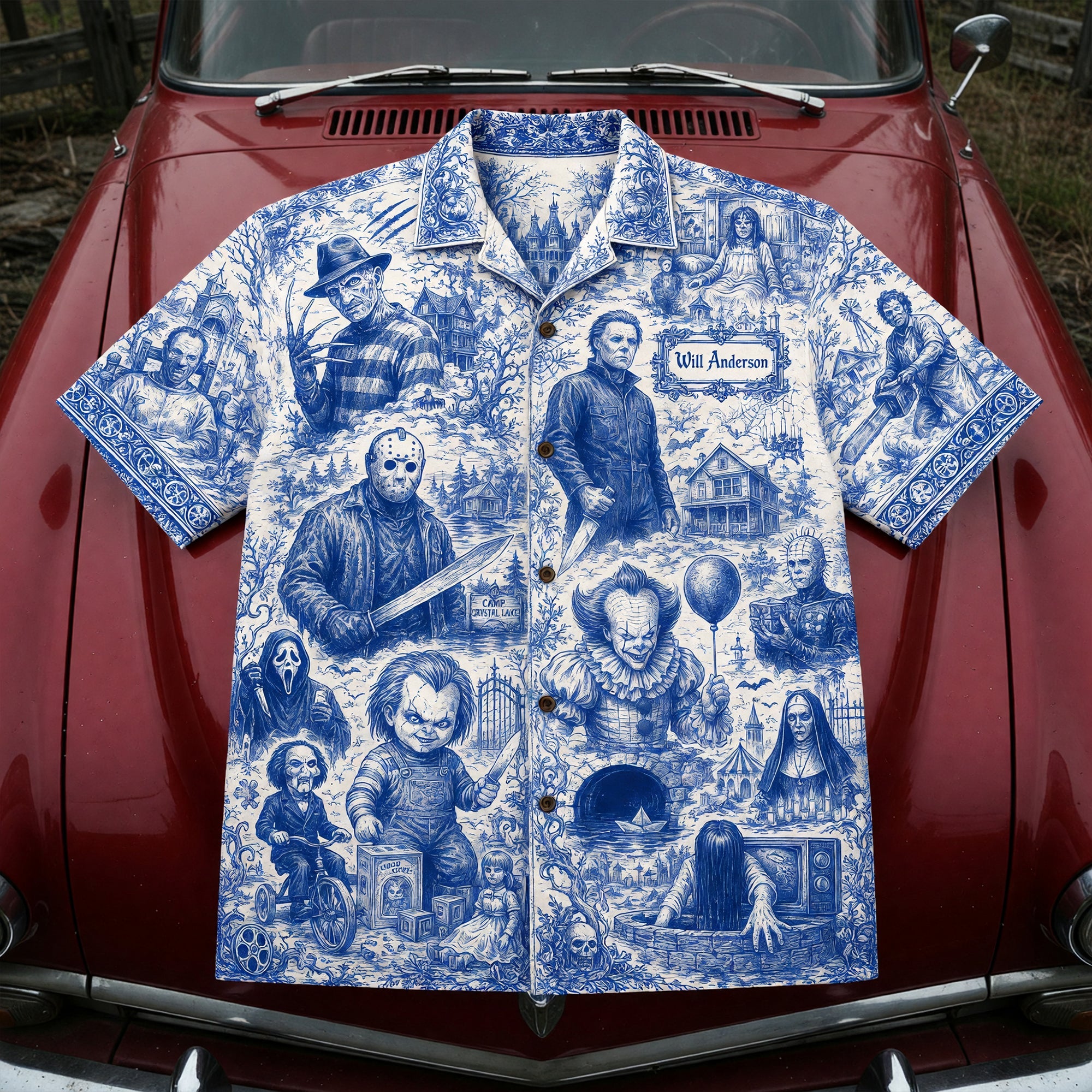 "Embrace the Spook!" Retro Horror Hawaiian Shirt - Personalized Gift for Horror Lovers