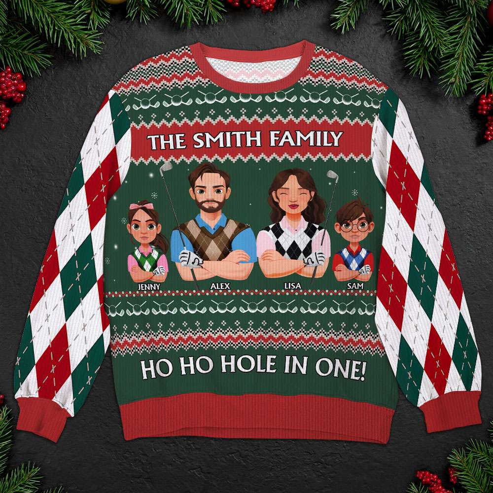 Personalized Family Golf Christmas Sweater - Ugly Style AOP Products PopCulturePrints