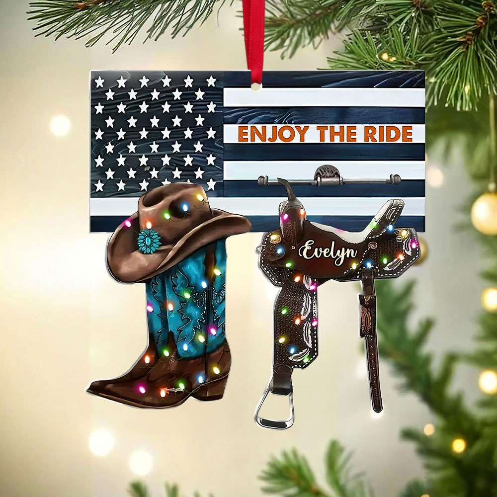 Custom Horse Lovers Christmas Ornament - Cowboy Boot and Saddle Design Ornament PopCulturePrints