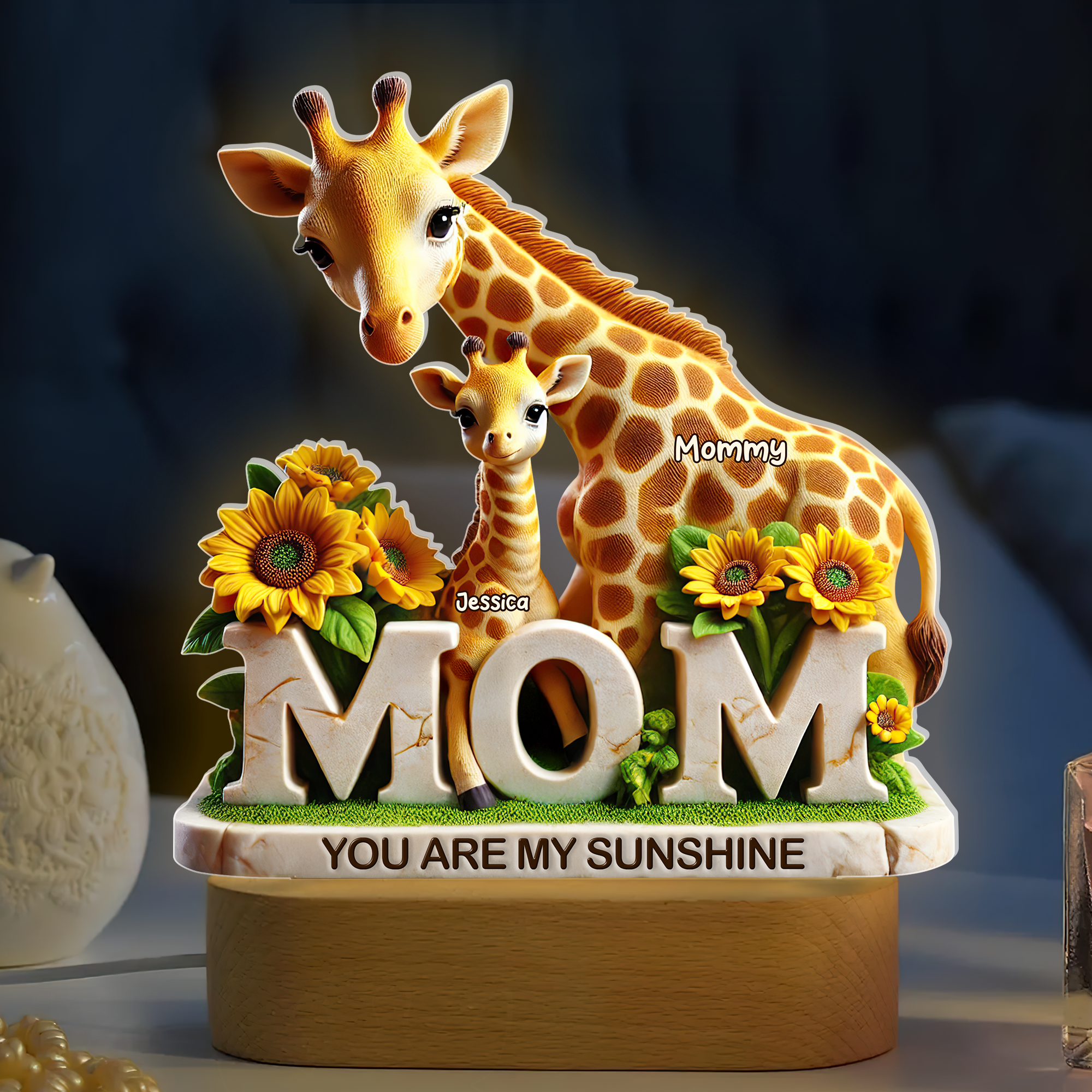 You Are My Sunshine - Personalized Giraffe Mom LED Light - Unique Gift for Mom and Grandma Led Night Light PopCulturePrints