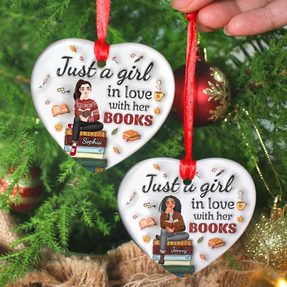 Personalized Book Lover Ceramic Heart Ornament Ornament PopCulturePrints