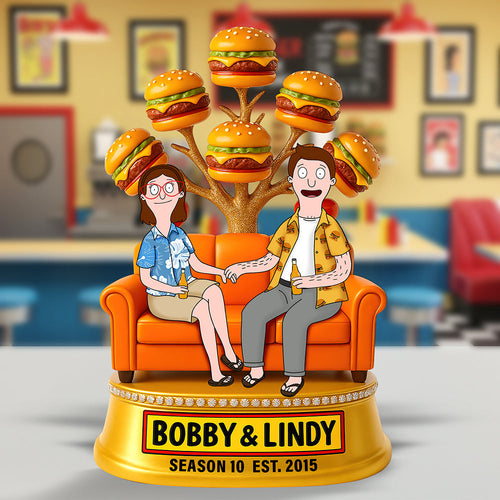 “Love is Like a Burger, It Gets Better Together” - Personalized Burger Couple Acrylic Plaque Gift for Couples, Friends, and Food Lovers Shaped Plaques PopCulturePrints