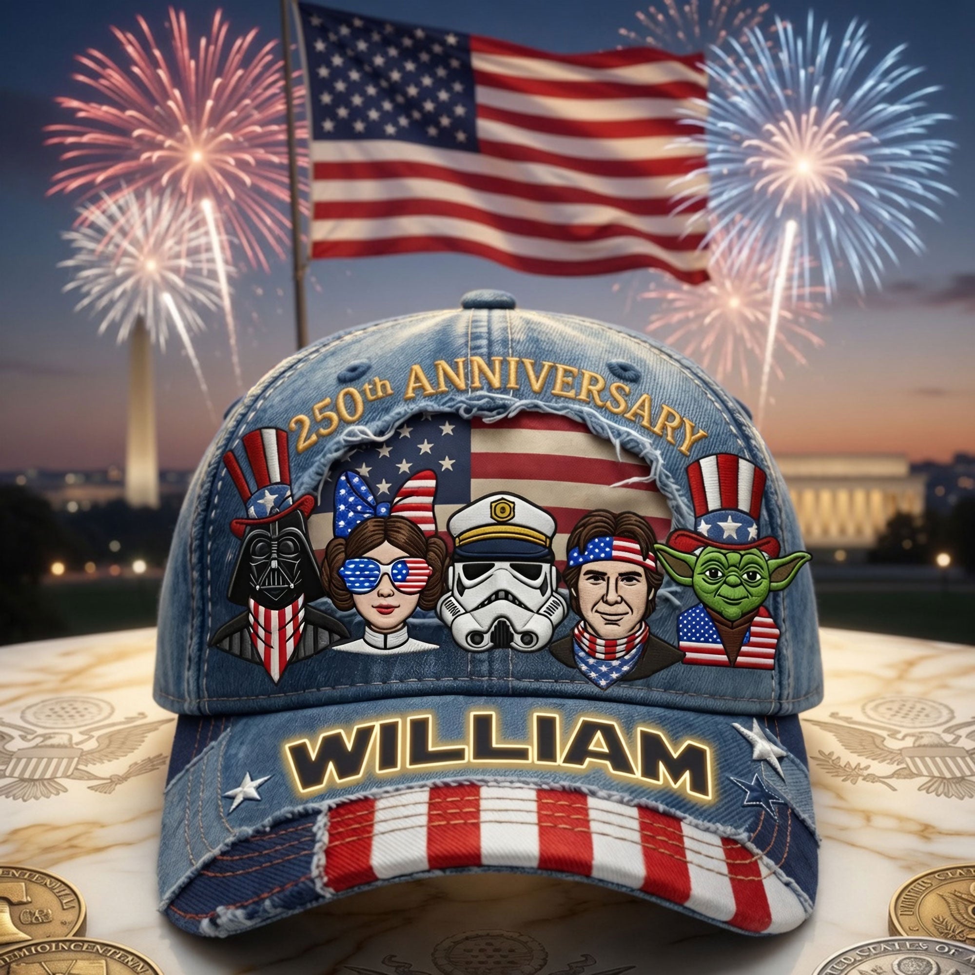 Celebrate Freedom with Style - Proud American 250th Anniversary Classic Cap - Personalized Gift for Patriots and Fans Caps PopCulturePrints