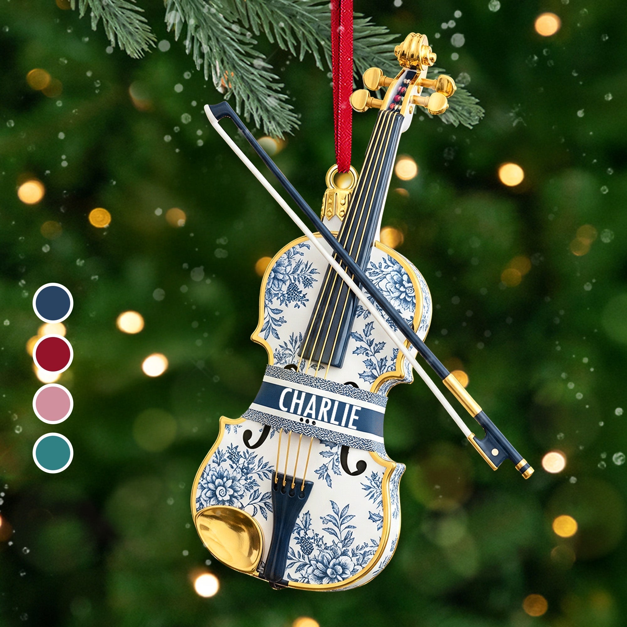 “Strum the Joy!” - Violin Toile de Jouy Ornament - Personalized Gift for Violin Lovers Ornament PopCulturePrints