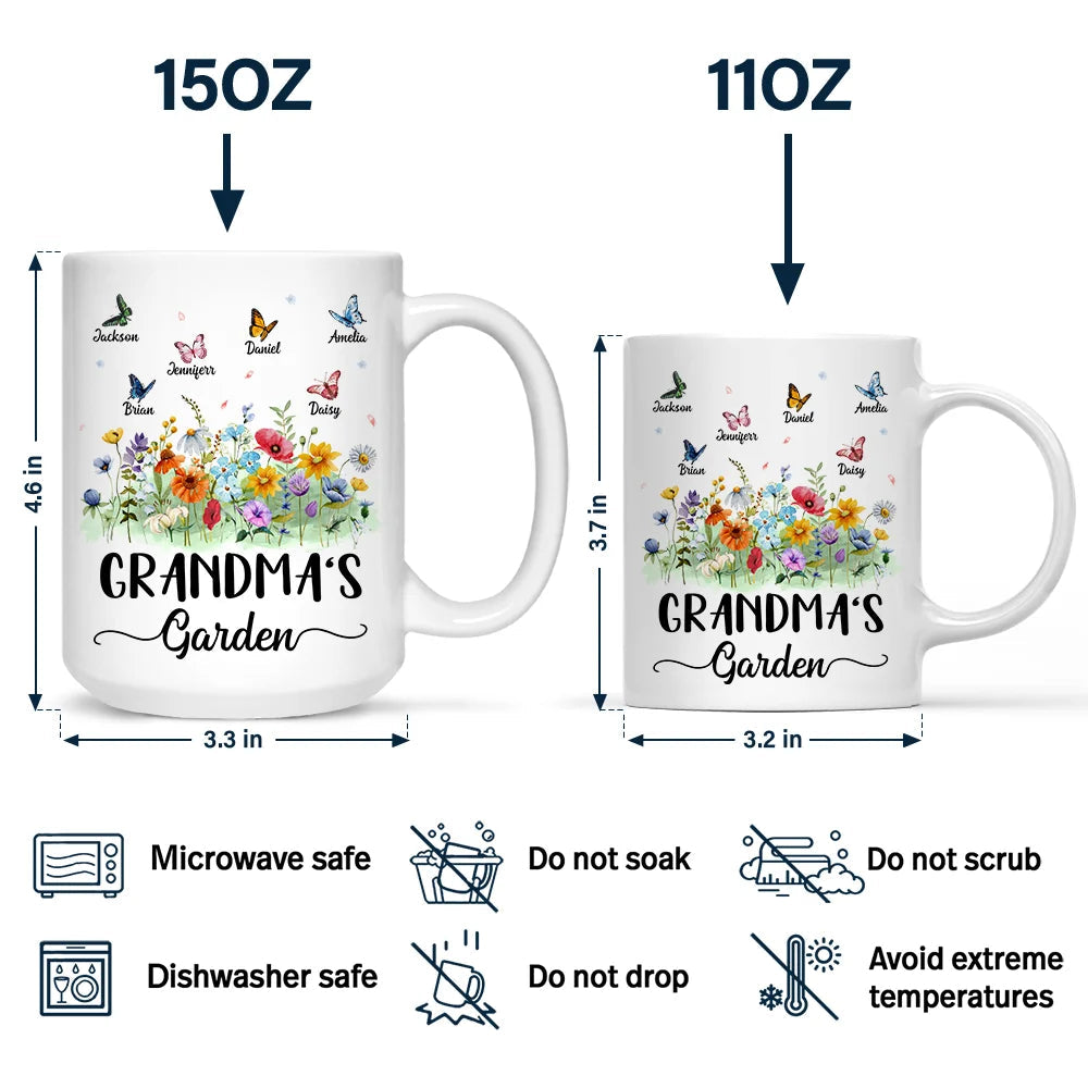 Grandma's Garden Butterflies - Personalized Mug for Grandma, A Perfect Mother's Day Gift Mug PopCulturePrints