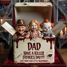 Load image into Gallery viewer, "Dad, Have a Killer Father's Day!" - Personalized Horror Dad and Kids Acrylic Plaque - Unique Gift for Dad, Grandpa, and Horror Fans

