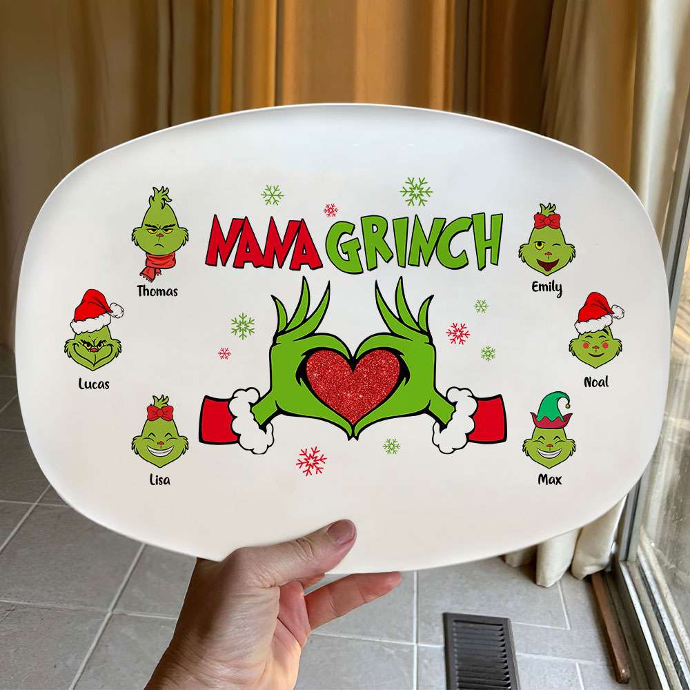 Personalized Christmas Family Plate - Green Grinch Design Resin Plate PopCulturePrints